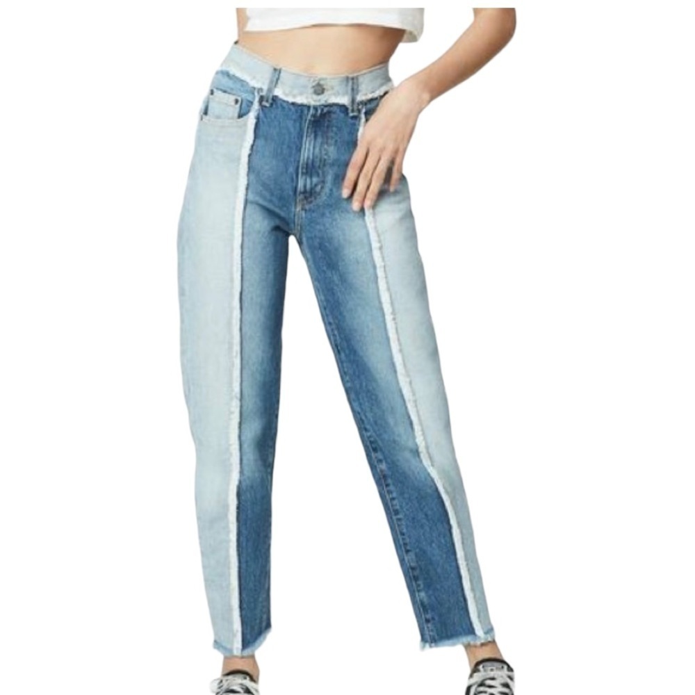 Carmar Marietta High Rise Two Tone Tapered Frayed Seams Denim Jeans Womens 26